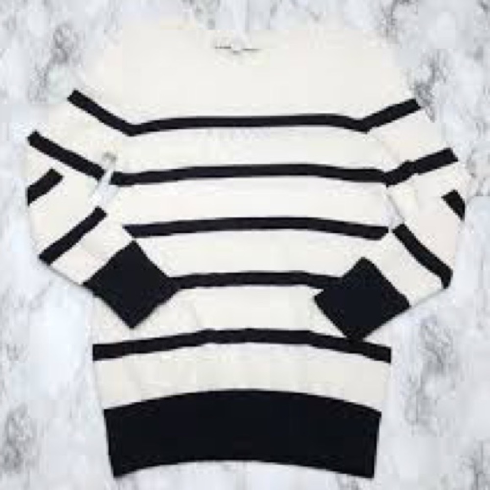LOFT Black and White Striped Sweater Petite